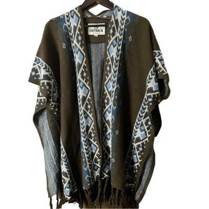 Outback Trading Co. Women's Blue and Brown Poncho Western Boho Cowgirl US OS